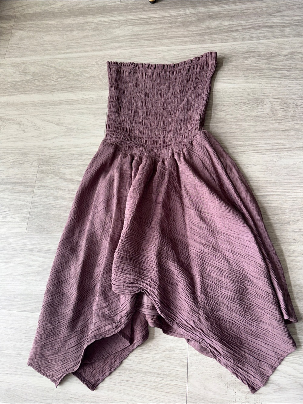 Strapless Smocked Handkerchief Hem Dress - Mauve